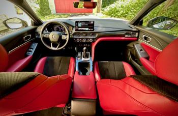 The Type S front office contains everything needed for fast, safe, comfortable and informed driving and little or nothing that isn’t. The red leather verges on Parisian bordello but is a nice contrast to the matte black and minimal chrome everywhere else. (Other interior colors are available.) The ELS Studio 3D stereo system has 16 speakers.