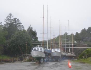 The boats are tucked away at Rockport Harbor.