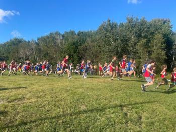 And they’re off! The middle school boys cross country teams start their race at a recent meet at LCS. (Photo by Ed O’Brien)