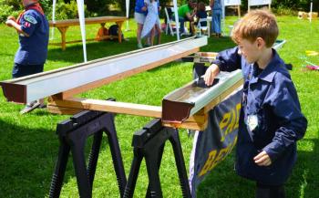 Kids built and “raced” boats in the Rain Gutter Regatta at the Children’s Activity Area of Belfast Rotary Club’s Harbor Fest on August 19. (Photo courtesy Phil Carthage, Belfast Rotary Club)