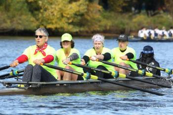 2023 Head of the Charles, Directors' Challenge Women's Quads, Sarah Kuhn, Marnie Read, Leslie Forand, Meredith Currier, Olivia Goodwin-Cook (Photo by Sport Graphics)