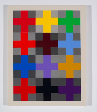 Joshua Ferry, Small Cross 1, acrylic burnished on canvas, 18 x 14 in. (Photo courtesy Parsonage Gallery)