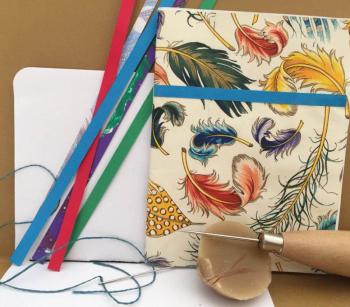 Sample book and materials from free “Simple Books” workshop. (Photo courtesy Midcoast Maine Book Arts)