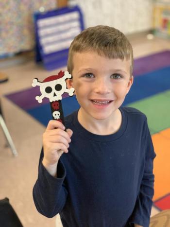 Jack DeYoung makes a Halloween craft. (Photo courtesy Thomaston Grammar School)