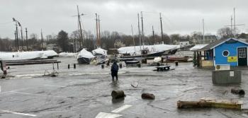 Penobscot Bay waters overtop the pier on Camden’s Public Landing during the Jan. 10 storm. (Courtesy of Harbor Master Steve Pixley)