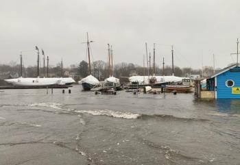 Camden Harbor at high tide, Jan. 13.