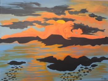 Acrylic painting, “Sublime Sunset” by Wendy Clayton from 2023’s “Mainely Nude” - A Celebration of the Human Form.