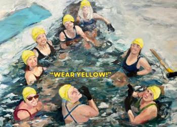 The Finding Our Voices dipping event graphic is a painting by Liz Cutler of MDI’s Cold Tits Warm Hearts, from a photograph by Gin Majka of Wicked Nippy Dippahs out of Midcoast Maine. (Photo courtesy Patrisha McLean)