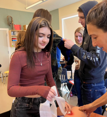 North Haven EMS Explorers practice wound-packing during Stop-the-Bleed training, December 2023. (Photo courtesy North Haven EMS Explorers)