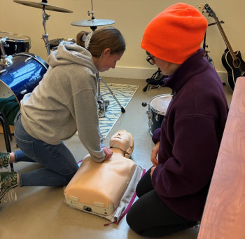 North Haven EMS Explorers practice chest compressions in CPR training, November 2023. (Photo courtesy North Haven EMS Explorers)
