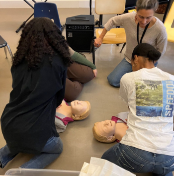 North Haven EMS Explorers practice chest compressions in CPR training, November 2023. (Photo courtesy North Haven EMS Explorers)