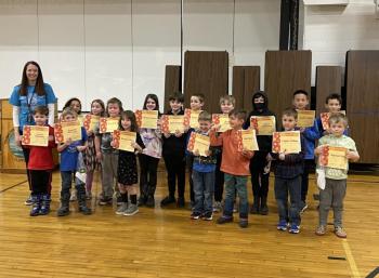 Honesty Award Winners at TGS. Front: Lincoln Moorman, Emmett DeYoung, Emelia Miller, Colton Webber, Milo Fisher, Logan McRae, Azrael Dare. Back: Principal, Ainslee Riley, Kaiya Clements, London York, Eva Davidson, Gemma Rubino, Seth Beckett, Carter Spicer, Bryson Chipman, Oliver Hedstrom, Justin Chen, Wyatt Earley. (Photo courtesy Thomaston Grammar School)