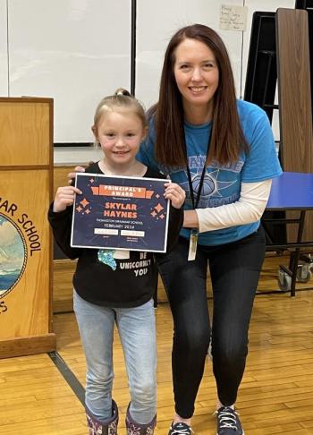 Principal’s Award Winner Skylar Haynes and Principal Ainslee Riley. (Photo courtesy Thomaston Grammar School)