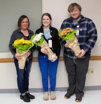 Waldo County General Hospital employee award winners, pictured from left: Sunshine Award winner Victoria Patrick; DAISY Award winner Leah Taylor; and Standing Ovation Award winner Nathan Fowlie. (Photo courtesy Pen Bay Medical Center and Waldo County General Hospital)