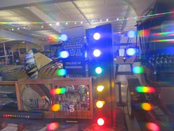 “See? Physics IS fun!” Light as photographed through the special glasses. Photo by Kay Stephens