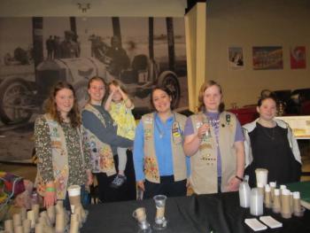 The Girl Scout Troop 191 from Rockland and their table displaying how to make a homemade stethoscope out of cardboard. Photo by Kay Stephens