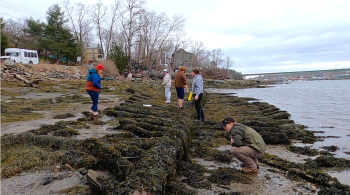 BMI instructor Genna Black helps students identify the assorted marine flora and fauna found among the wreck. (Photo by Charles H. Lagerbom, BMI)