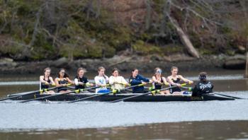 Girls coxed 8 at Neponset. Ruth Weiss cox, Adella Brainerd, Laura Riordan, Marguerite Worner, Flynn Layton, Flora Gurdon, Leanna Talty, Leona Bournival, Tucker Beynart (Photo courtesy Kevin Brown)