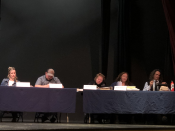 RSU40 School Board members during the May 14 budget meeting. (Sarah Masters photo)