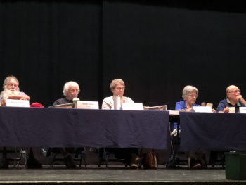 RSU40 School Board members during the May 14 budget meeting. (Sarah Masters photo)