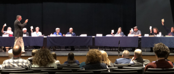 RSU40 School Board members during the May 14 budget meeting. (Sarah Masters photo)