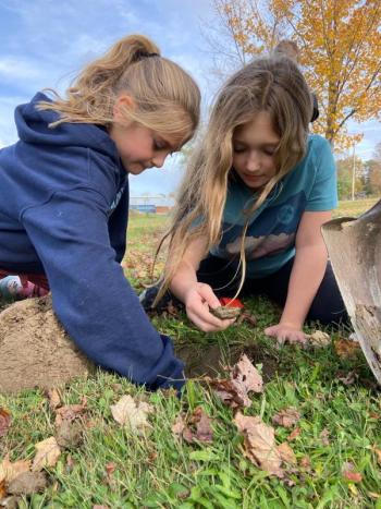 Students at Troy Howard Middle School help to plant daffodils. (Photo courtesy Belfast Daffodil Project)