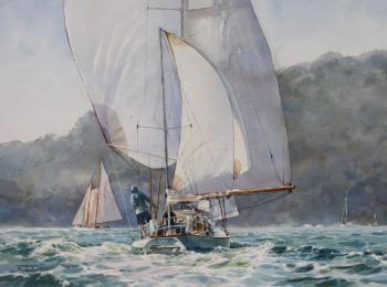 Balser, Going with the Wind, watercolor. (Photo courtesy Camden Falls Gallery)