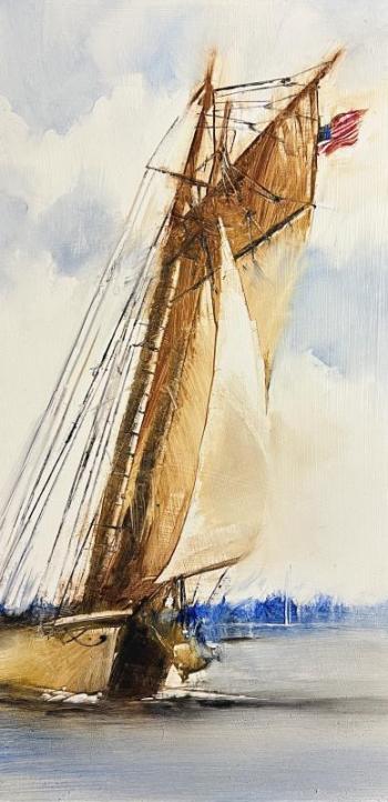 Bathe_DaySail_oil on panel. (Photo courtesy Camden Falls Gallery)