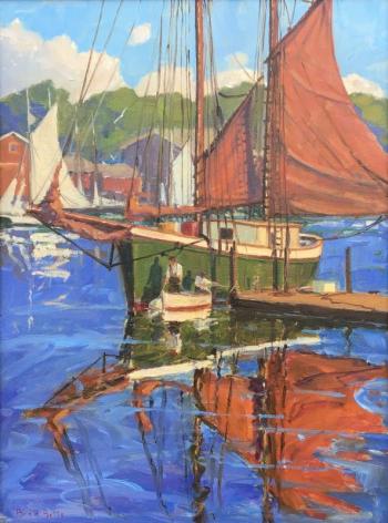 Brad Betts_Drying Sails in Camden, Oil on Canvas. (Photo courtesy Camden Falls Gallery)
