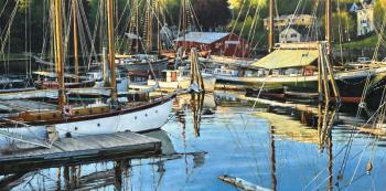 Brooks, Evening at Camden Harbor, Oil on Panel. (Photo courtesy Camden Falls Gallery)