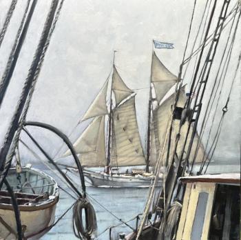 Brooks, Mary Day from the Angelique, oil on panel. (Photo courtesy Camden Falls Gallery)