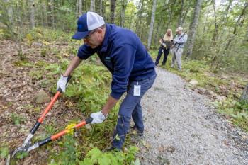 Maine Water convened about 20 volunteers to work on the Round The Mountain trail on Friday, September 20. (Photo courtesy Coastal Mountains Land Trust) Maine Water convened about 20 volunteers to work on the Round The Mountain trail on Friday, September 20. (Photo courtesy Coastal Mountains Land Trust)