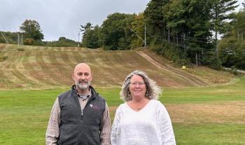 Camden Snow Bowl General Manager Jeff Nathan and Communications Coordinator Holly Anderson, at the Snow Bowl, Sept. 25 (Photo by Lynda Clancy)