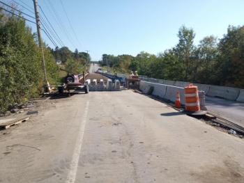 The guard rail at the work site just before the bridge over the St. George River in Warren.