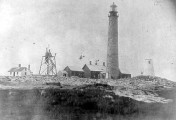 1859 Petit Manan Island lighthouse with 1817 lighthouse at far right (Photo courtesy National Archives/MCINWR) 1859 Petit Manan Island lighthouse with 1817 lighthouse at far right (Photo courtesy National Archives/MCINWR)
