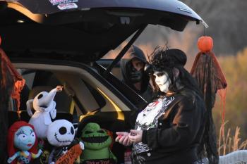 A Trunk or Treat dispenser at the American Legion draws from the darker Halloween spirit. (Photo by Sarah Thompson)