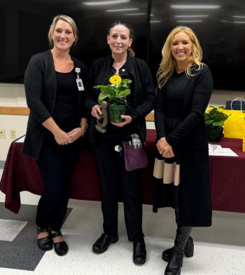 L-R: Kristin Cyr, RN, MSN, senior director of nursing/associate chief nursing officer for MaineHealth Pen Bay and Waldo Hospitals; DAISY Award winner Jennifer Seekings, RN; and Denise Needham, PharmD, president of MaineHealth Pen Bay and Waldo Hospitals, during a recent award ceremony at MaineHealth Waldo Hospital. (Photo courtesy MaineHealth) L-R: Kristin Cyr, RN, MSN, senior director of nursing/associate chief nursing officer for MaineHealth Pen Bay and Waldo Hospitals; DAISY Award winner Jennifer Seekings, RN; and Denise Needham, PharmD, president of MaineHealth Pen Bay and Waldo Hospitals, during a recent award ceremony at MaineHealth Waldo Hospital. (Photo courtesy MaineHealth)