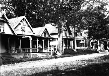 Cottages can be seen in the early days of the camp. (Photo courtesy of the Penobscot Marine Museum)