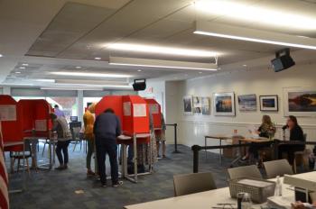 Voting at the Rockport Public Library, June 11, 2024. (Photo by Lynda Clancy)
