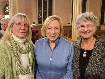 Maine Governor Janet Mills joins MCC President Christine Murphy (left) and Vice President Karen O’Maxfield at the Halle Cairde induction. (Photo courtesy Karen O'Maxfield)