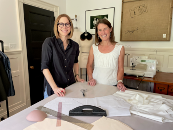Tracy Friden and Becky Johnson, at work at FlatWear Clothing, in Camden. (Photo courtesy FlatWear Clothing) Tracy Friden and Becky Johnson, at work