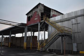 A control room above a kiln at Robbins Lumber is gutted by fire Nov. 16, 2024. (Photo by Sarah Thompson)