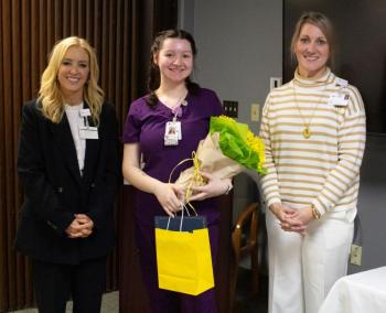 L - R: Denise Needham, PharmD, president of MaineHealth Pen Bay and Waldo Hospitals; Sunshine Award winner Harleigh Brewer; and Kristin Cyr, RN, MSN, chief nursing officer for MaineHealth Pen Bay and Waldo Hospitals, during a recent award ceremony at MaineHealth Pen Bay Hospital. (Photo courtesy MaineHealth) L - R: Denise Needham, PharmD, president of MaineHealth Pen Bay and Waldo Hospitals; Sunshine Award winner Harleigh Brewer; and Kristin Cyr, RN, MSN, chief nursing officer for MaineHealth Pen Bay and Waldo Hospitals, during a recent award ceremony at MaineHealth Pen Bay Hospital. (Photo courtesy MaineHealth)