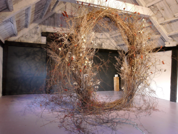 Heather Lyon's Portal, 2024, site-specific installation with natural materials. (Photo courtesy Parsonage Gallery)