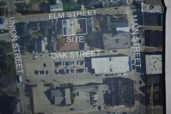 Application packet ariel view of Elm and Oak streets, with north at the top.