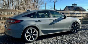 This is the 11th generation of the Honda Civic—the 2025 hatchback; a sedan is also available. Like all Hondas, it is mysteriously larger inside than outside. Maine winters aren’t what they used to be, but they’re still unkind to cars; under the salt and grime, this color is Urban Gray. Honda Civic Hatchback