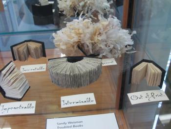 Sandy Weisman of South Thomaston, one of the book artists involved, created a gallery of tiny books called "Troubled Books." 