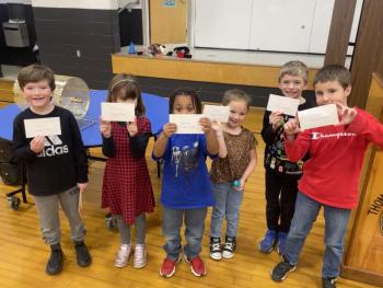 Gratitude ticket raffle winners: Ryman Ames-Allan, Noa Silverstein, Zion Peart, Katie Davis, Emmett DeYoung, Logan McRae. (Photo courtesy Thomaston Grammar School)