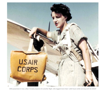 With parachute in tow, Lillian Lorraine Yonally prepares for another flight. (Photo courtesy Owls Head Transportation Museum)