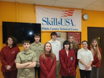 Waldo County Technical Center students participating 2025 SkillsUSA competition. Back l-r: Melody Ivy, Nick Hicock, Brady Bryant, Baileigh Bagley, Brianna Metz; Front l-r: Eric Nason, Sierra Caruso, Aspen Fogg, Emily Richards. (Photo courtesy WCTC)